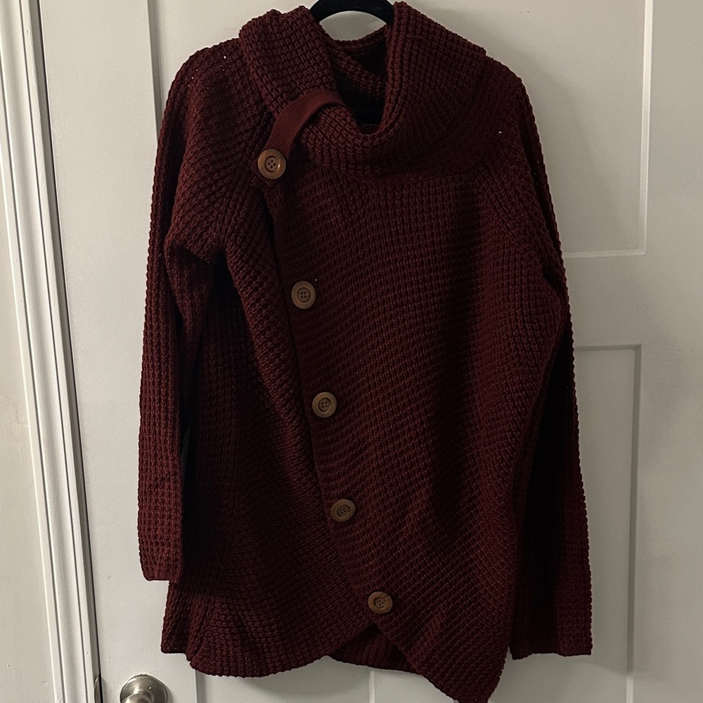 Women's Burgundy Button-Up Sweater